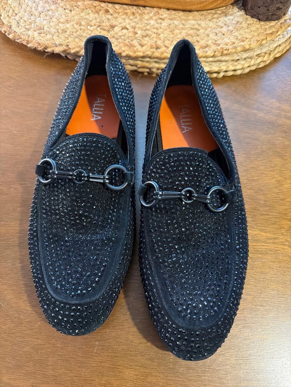 Tallia Men’s Blk Rhinestone Horsebit Loafers – Leather Statement Shoes 9 566
